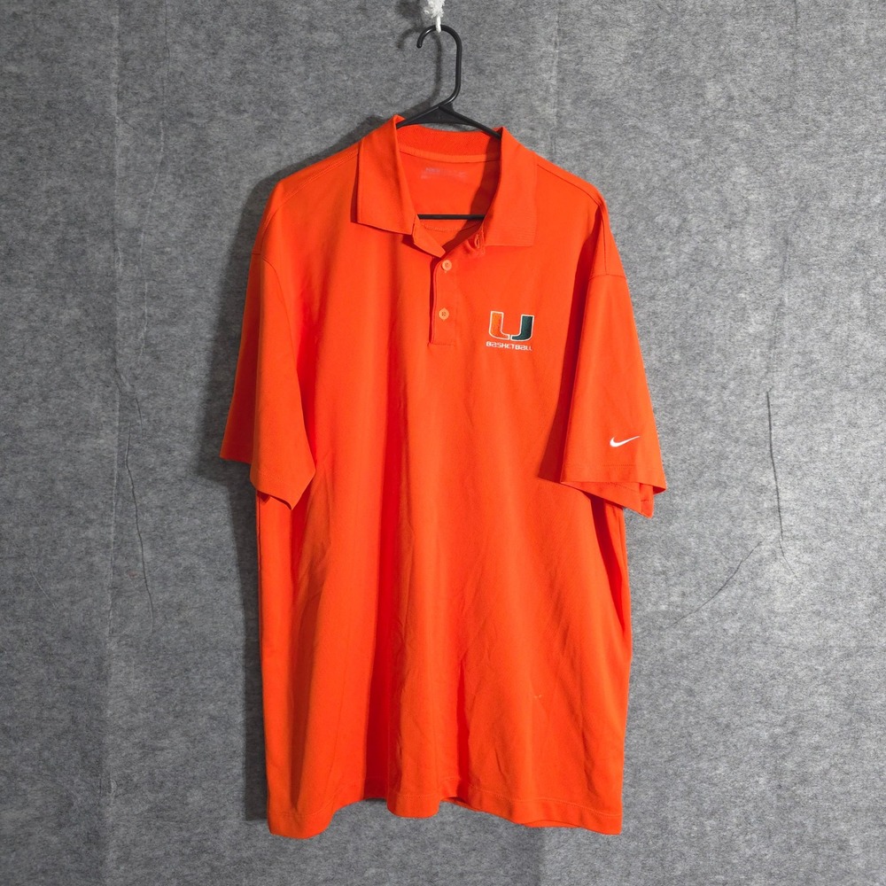 Nike Golf Dri-Fit Miami Hurricanes Basketball Orange Polo Shirt XXL Performance